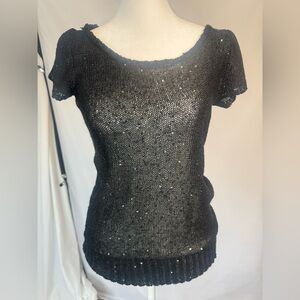 Say What? Black Sequin Short Sleeve Top